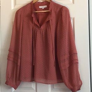 Loft long sleeve clip dot blouse NWOT